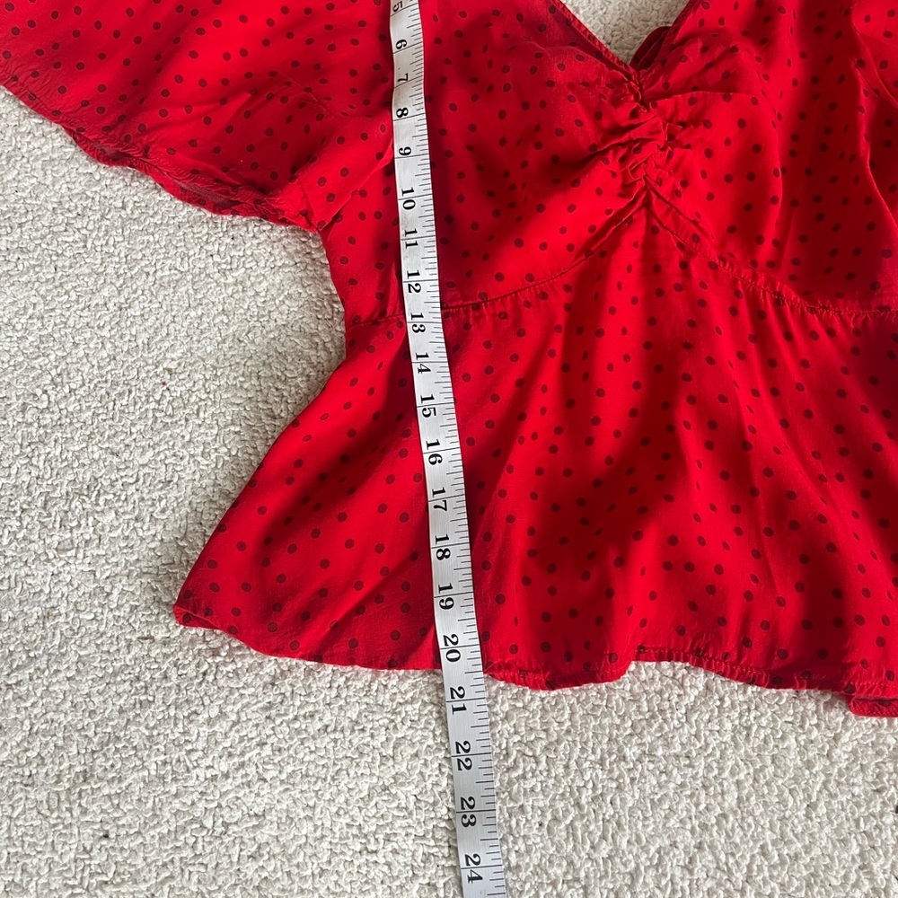 a new day romantic cottage vibrant Red and Black Polka Dot Blouse XS - Picture 9 of 12
